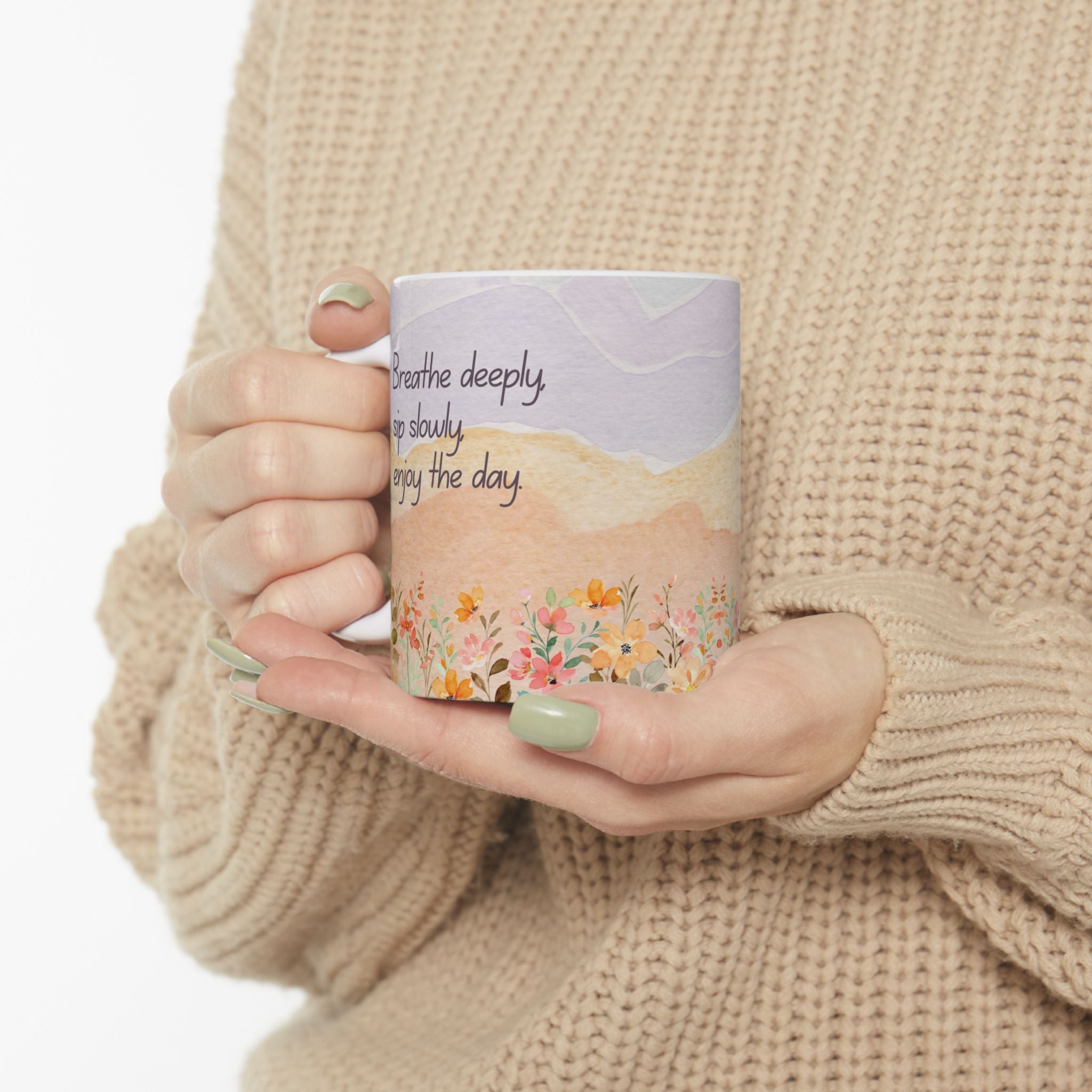Breathe Deeply Sip Slowly Mug – 11oz Ceramic Coffee Cup | Soul Sips Mindfulness Gift for Meditation, Relaxation & Morning Rituals