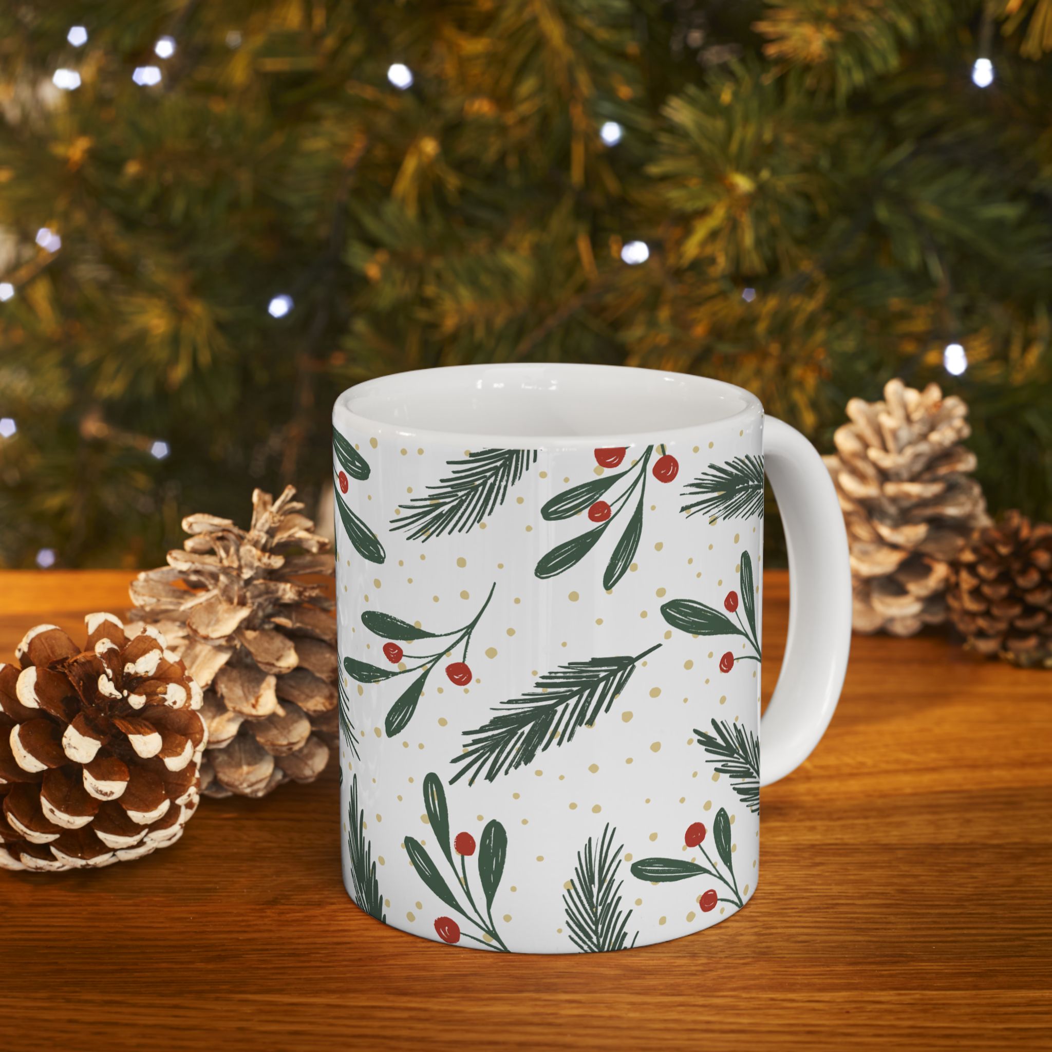 Holiday Pine & Berries Ceramic Mug (11oz)