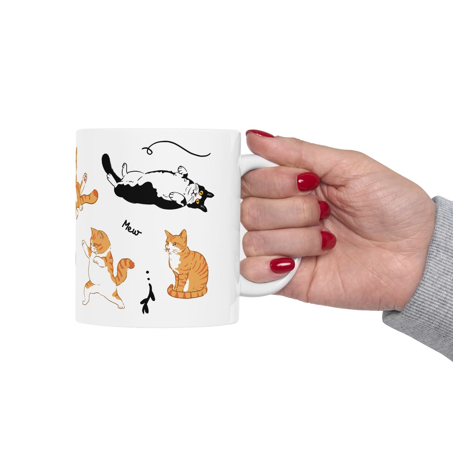 Cat Dance Ceramic Mug — Cute Dancing Cats Pattern, Funny Cat Lover Gift (11oz/15oz)