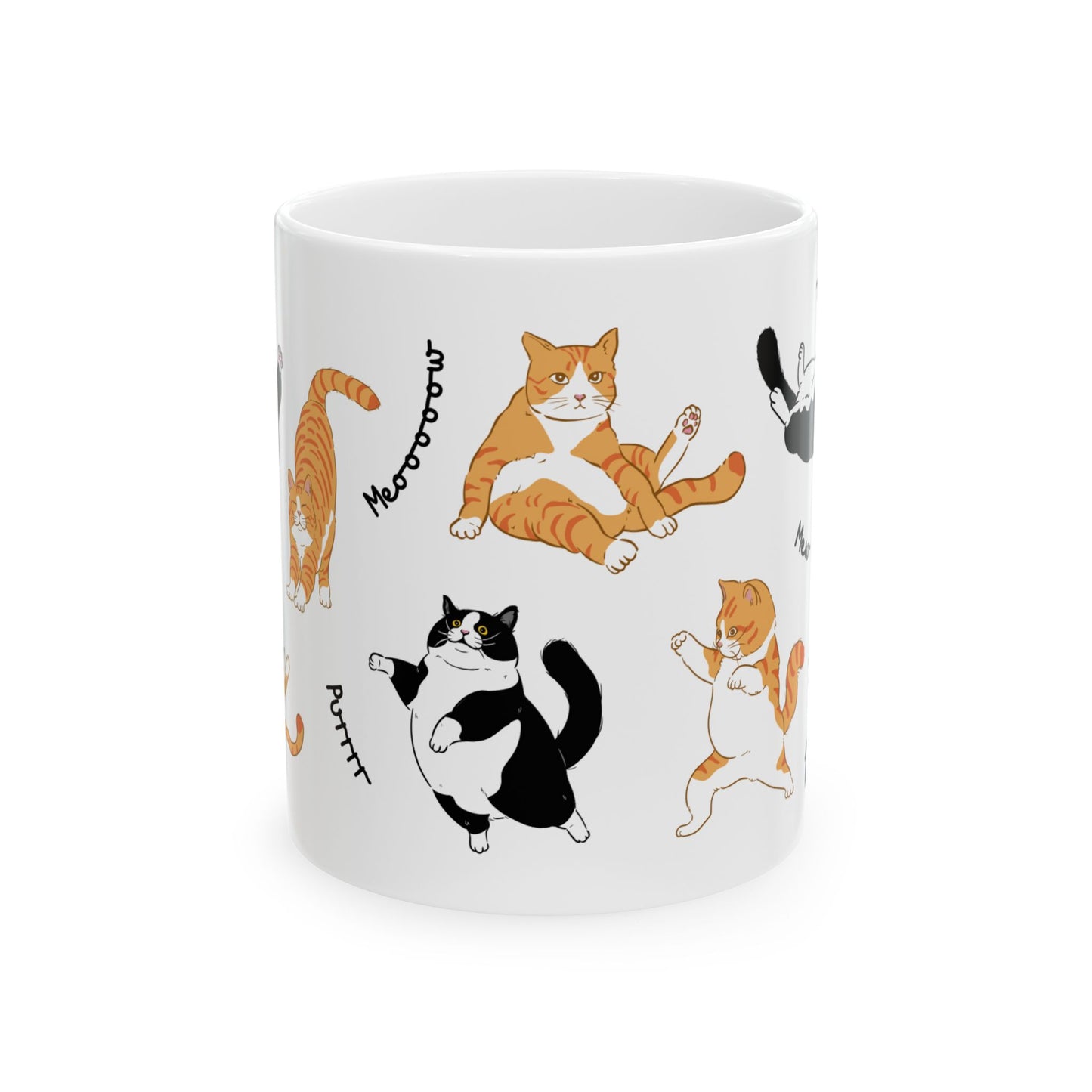 Cat Dance Ceramic Mug — Cute Dancing Cats Pattern, Funny Cat Lover Gift (11oz/15oz)