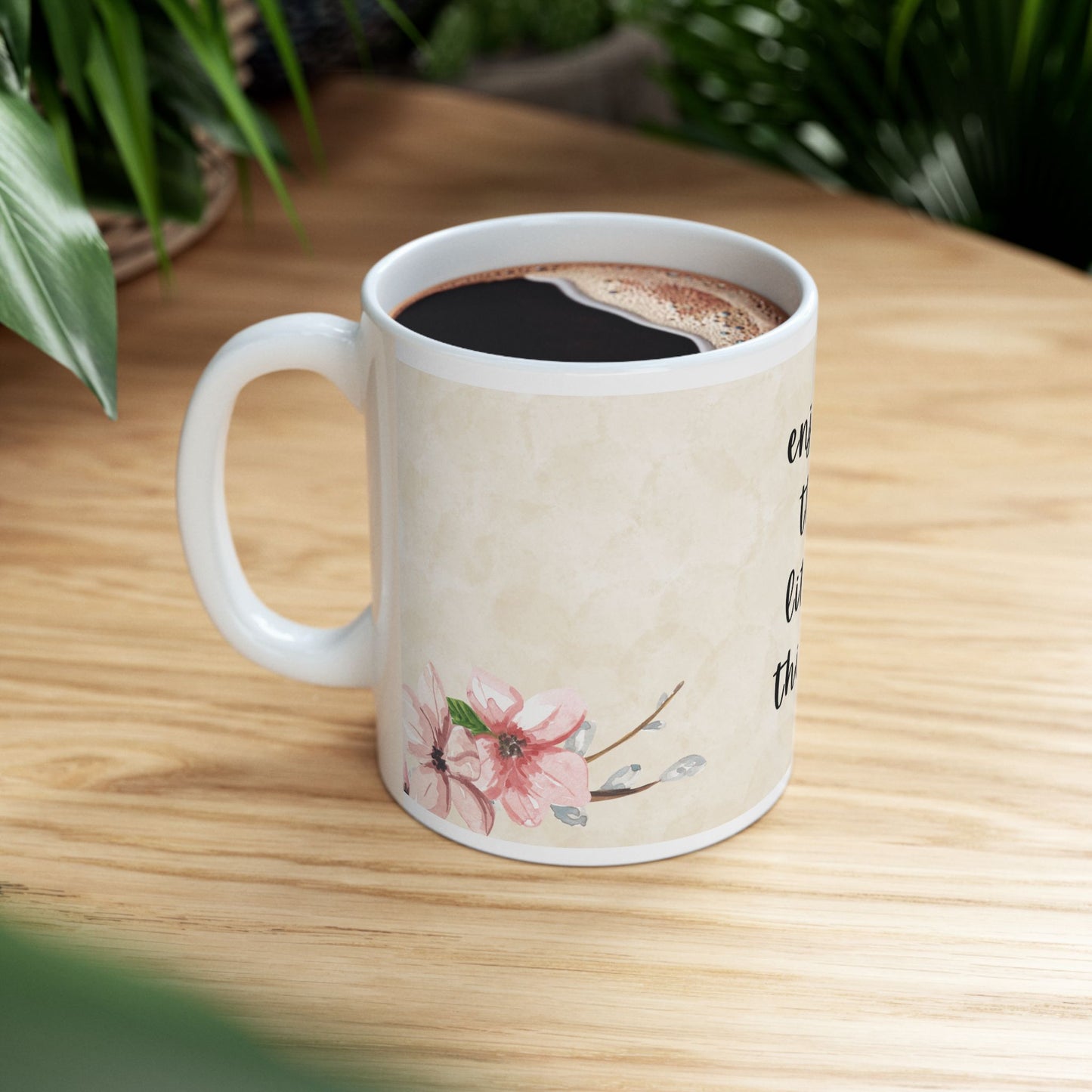 Enjoy the Little Things Mug – 11oz Ceramic Coffee Cup with Apple Blossom Design | Soul Sips Gift for Mindful Moments & Cozy Mornings